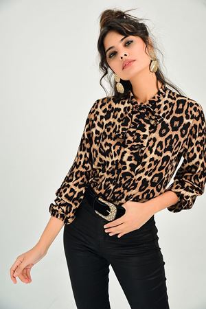 Camel Leopar Desenli Gömlek